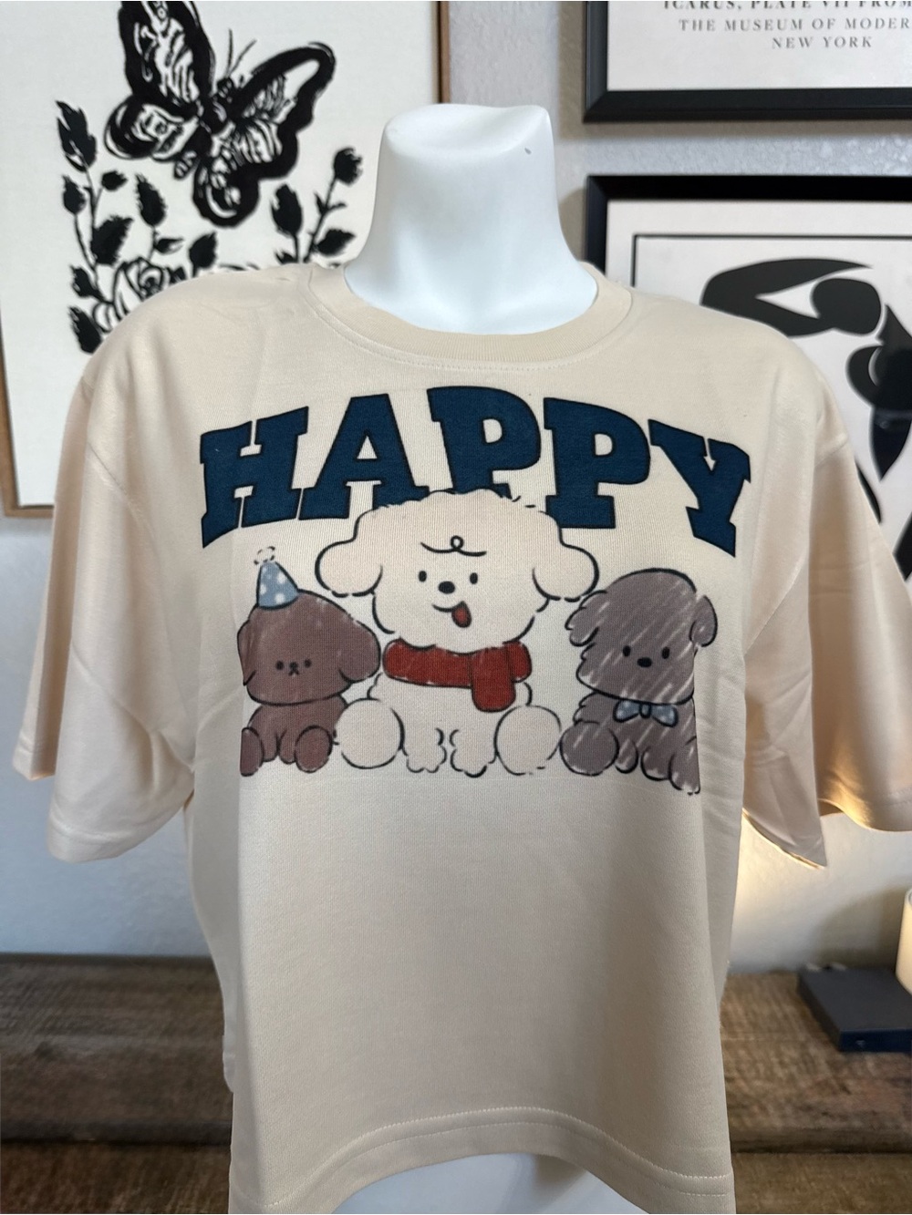 Happy Puppies Cream Graphic Dog T-Shirt